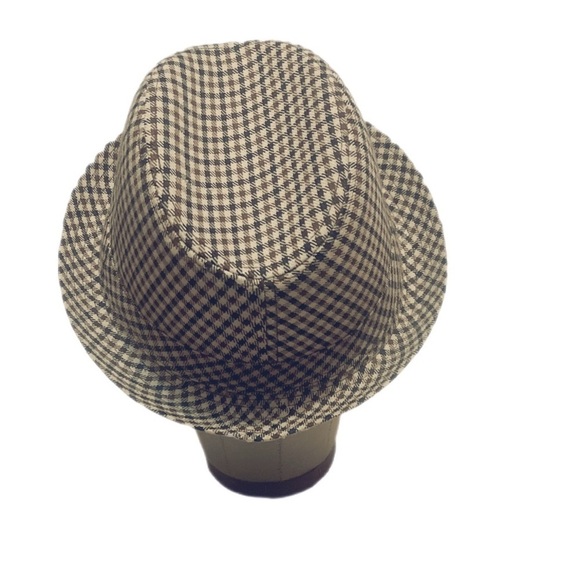 Brown blue casual Trendy structured cross striped Tweed unisex fedora hat OS - Picture 3 of 5